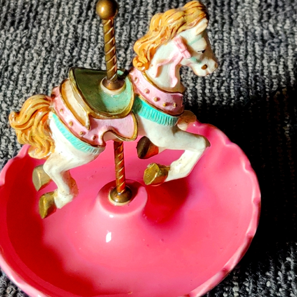 Pink and White Carousel Horse Decor Accent
